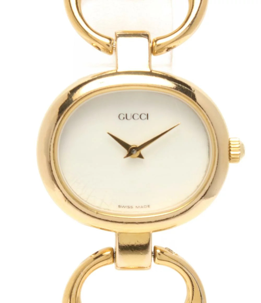 Auth GUCCI Watch 1600 White Shell Dial Quartz Bangle Style gold Ladies used