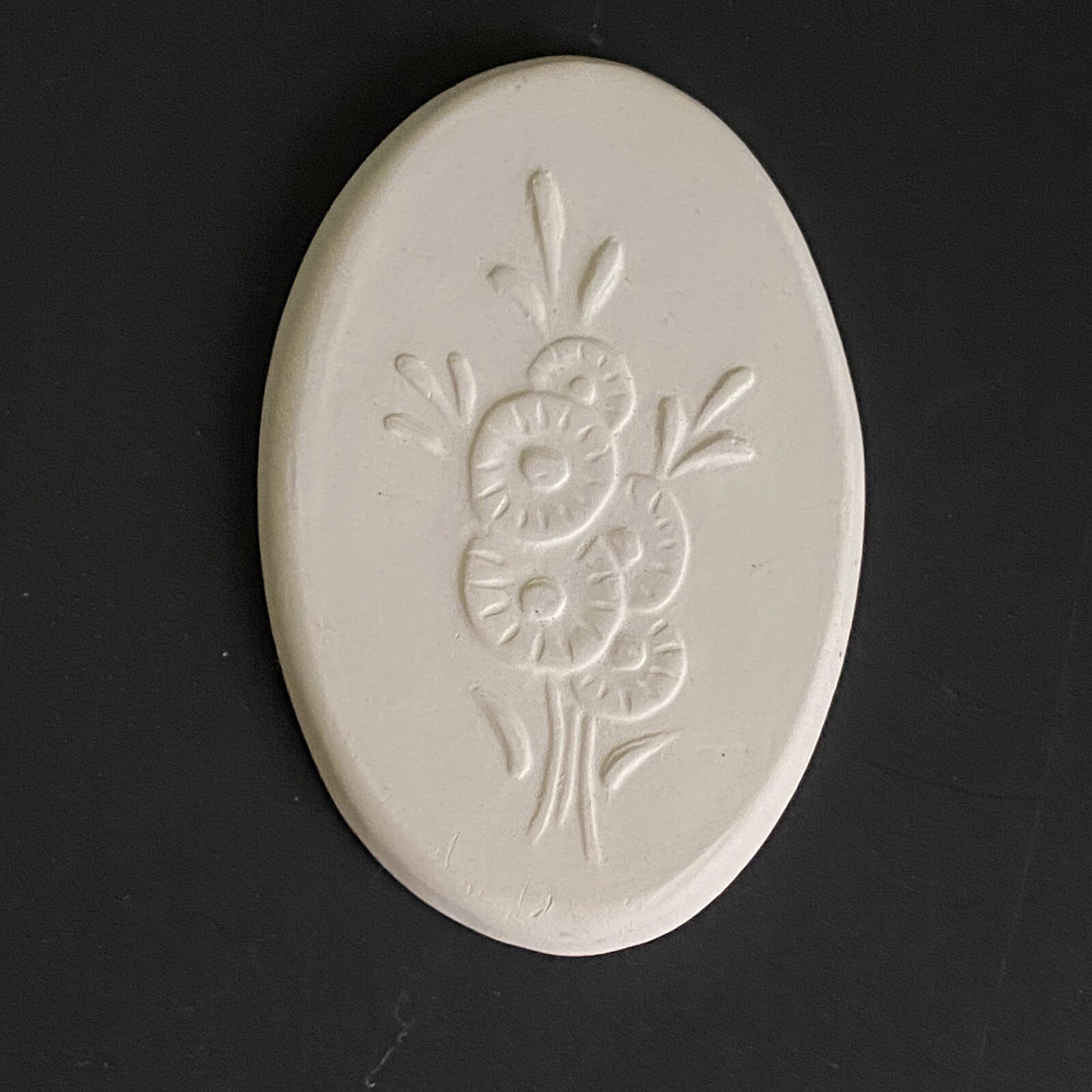 Vintage Ceramic Bisque Floral Applique Insert Medallion Plaque Ready To Paint