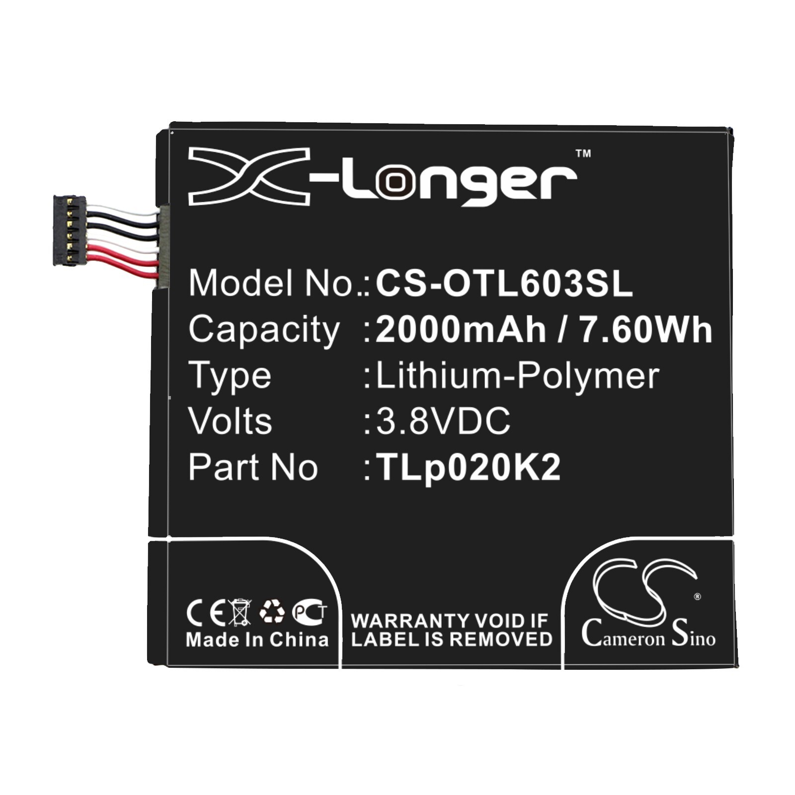 BATTERIE 2000mAh Type TLp020K2 C2000023C2 For Alcatel OT-6039 OT-6039H OT-6039J