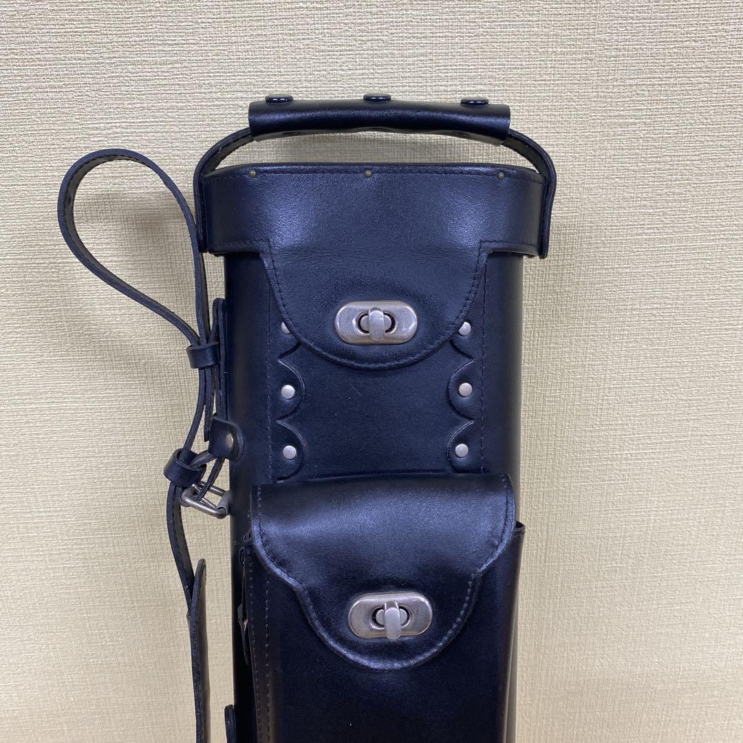 Black Leather Billiard Cue Case with Shoulder Strap & 2 Pockets, Used rr2