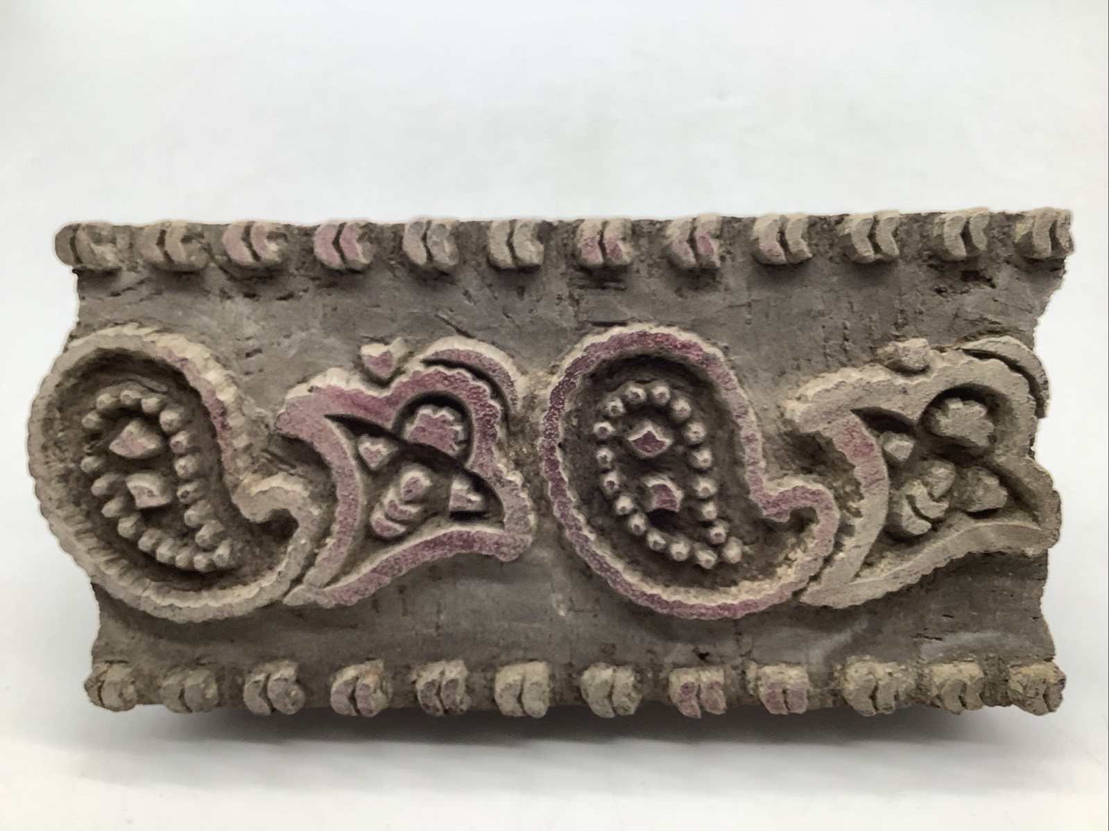 Antique VTG Primitive Wood Floral Pattern Fabric Stamp Printing Block 6.25"x3"