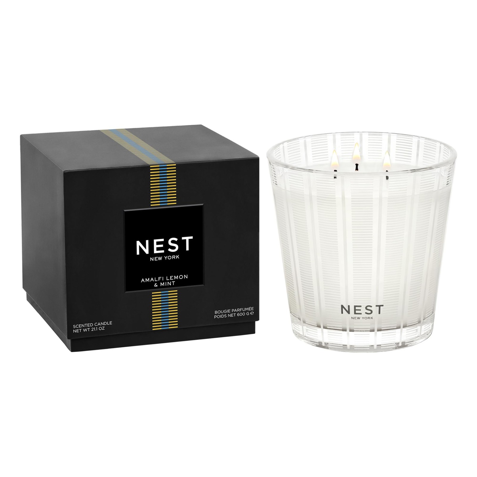 Scented 3 Wick Candle Amalfi Lemon & Mint 21.2 oz NEST New York 100-Hour