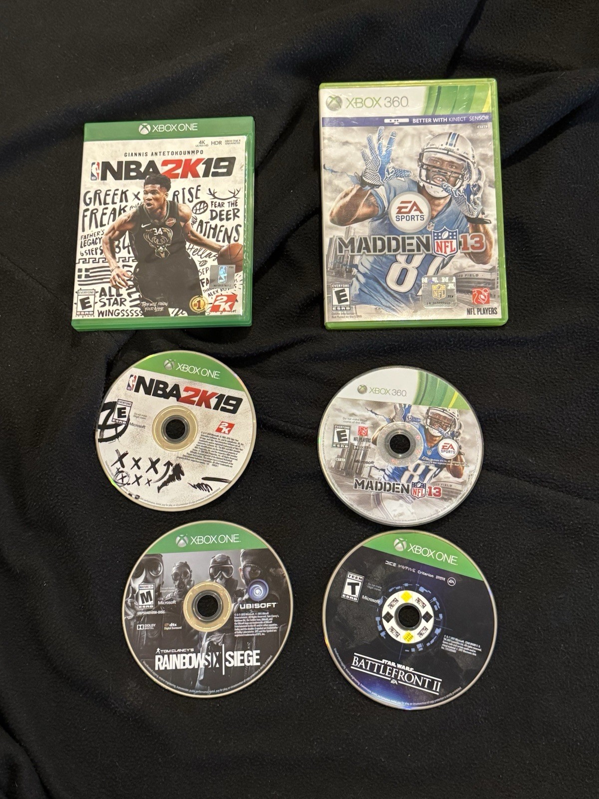 Xbox One & 360 Game Lot - 4 Games - NBA 2K19, Madden, Star Wars, Rainbow Six