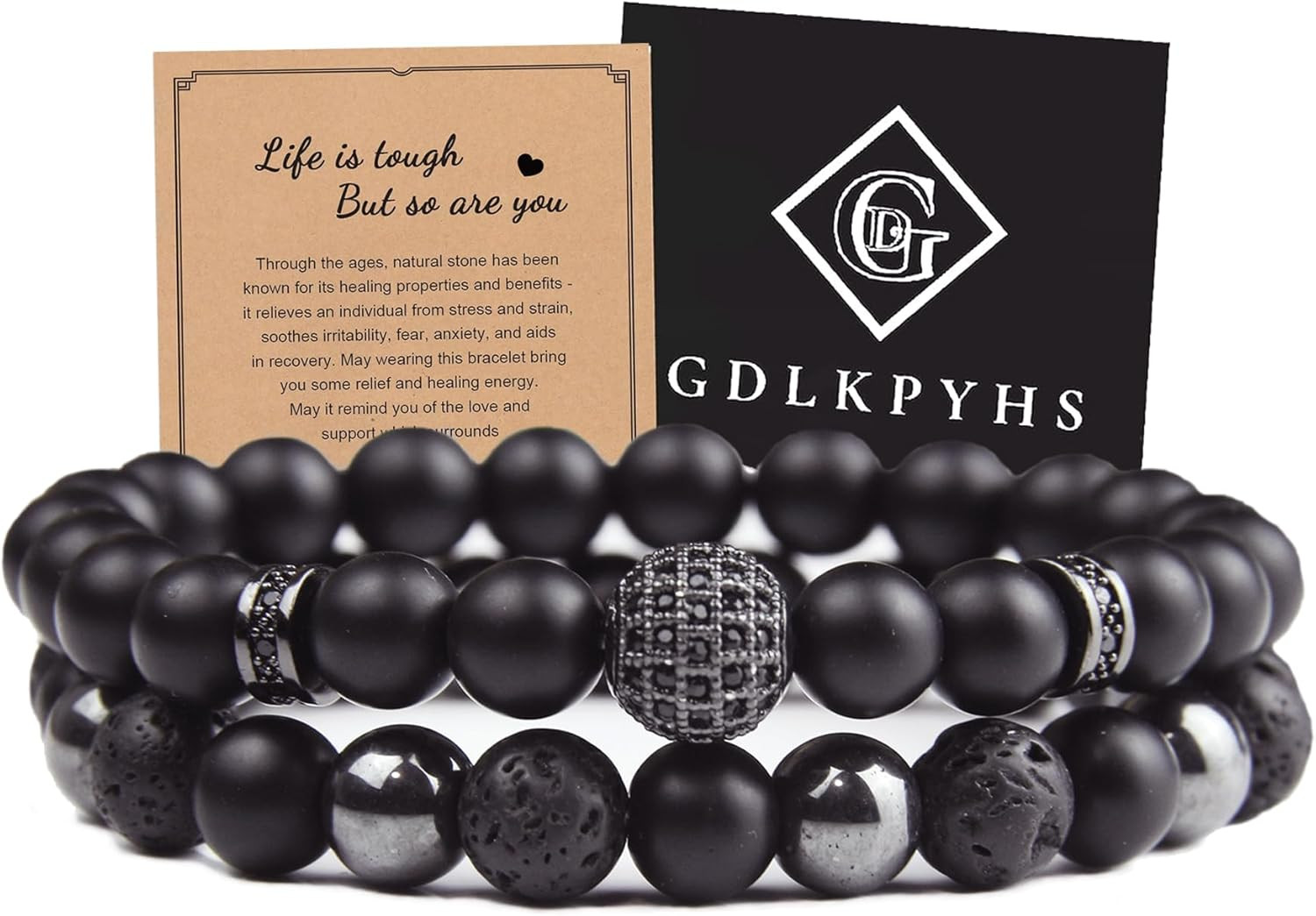 Black Obsidian Bracelet for Men - Black Tourmaline Beaded Bracelets - Mens Brace