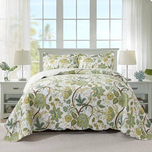  3-Piece Quilt Set Quilted Bedspread Cotton Coverlet Set Queen X2-white Vine