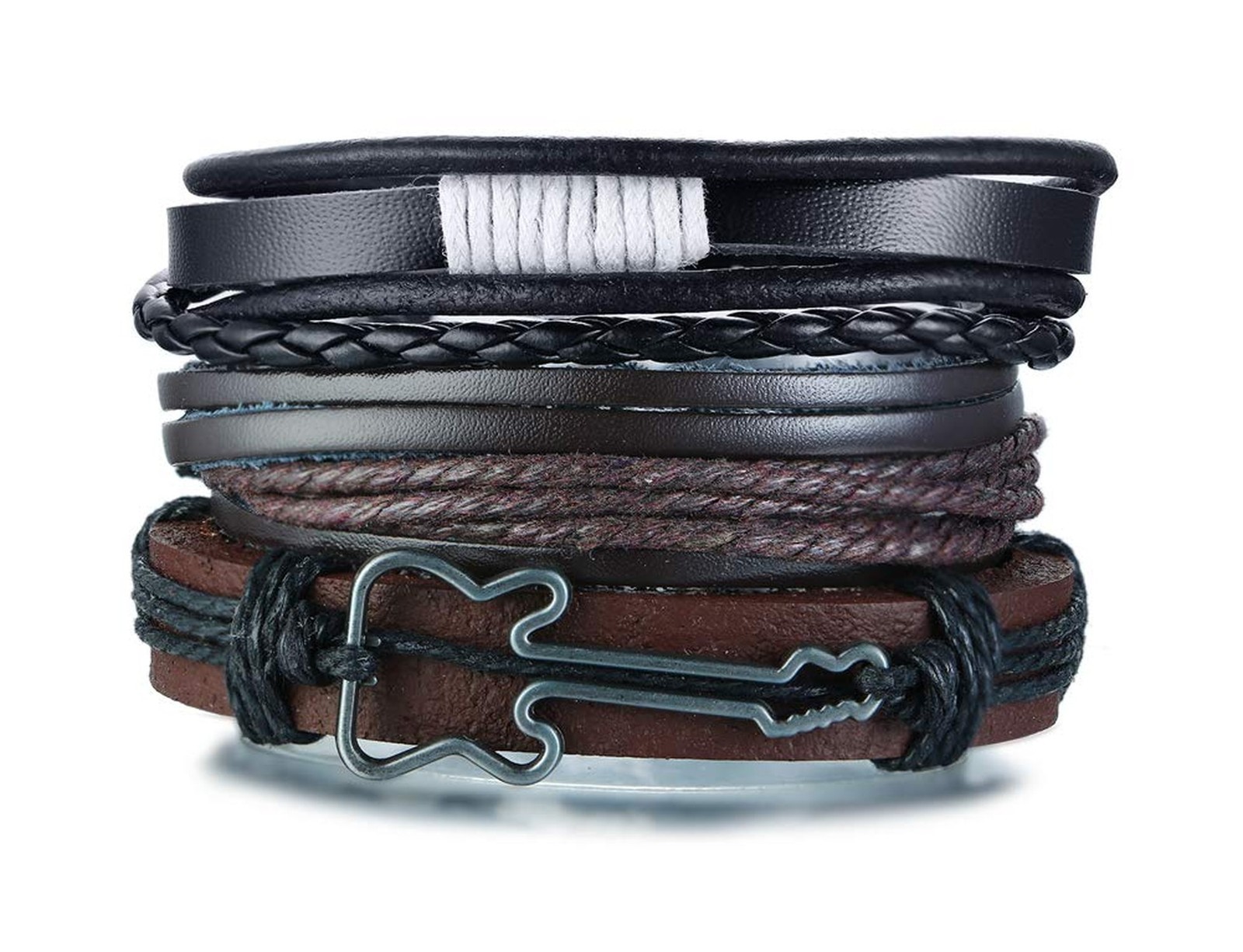 MEALGUET 3 Pieces Set Multistrand Multilayered Genuine Leather with Guitar Ch...