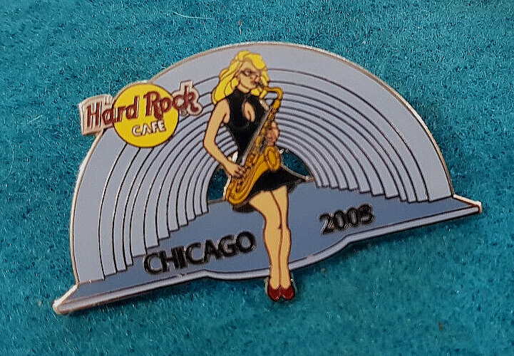 CHICAGO SEXY BLONDE SAXOPHONE JAZZ GIRL BLACK DRESS 2003 Hard Rock Cafe PIN LE