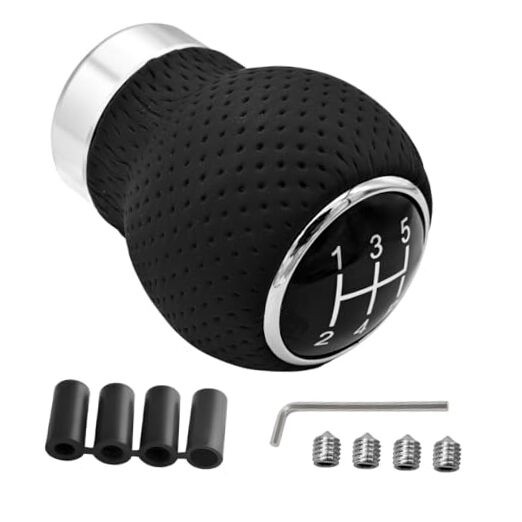 Car Gear Shift Knobs, 5 Speed Manual Vehicle Gearbox Shifter Lever, Leather 