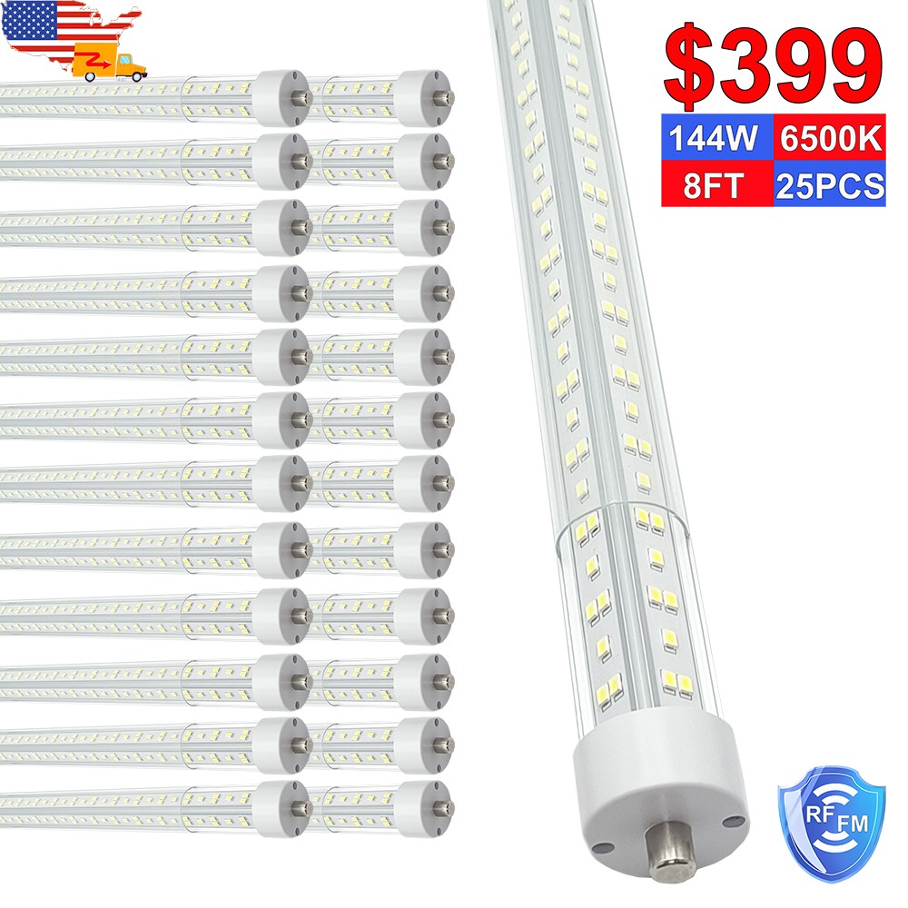 8Foot LED Replacement Tube Light Bulbs 25Pack T8 Single Pin 144W 6500K No RF FA8