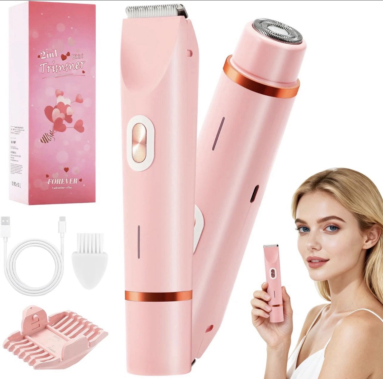 2 in 1 Women Electric Shaver Dual Head Bikini Trimmer for Women IPX7 Waterproof