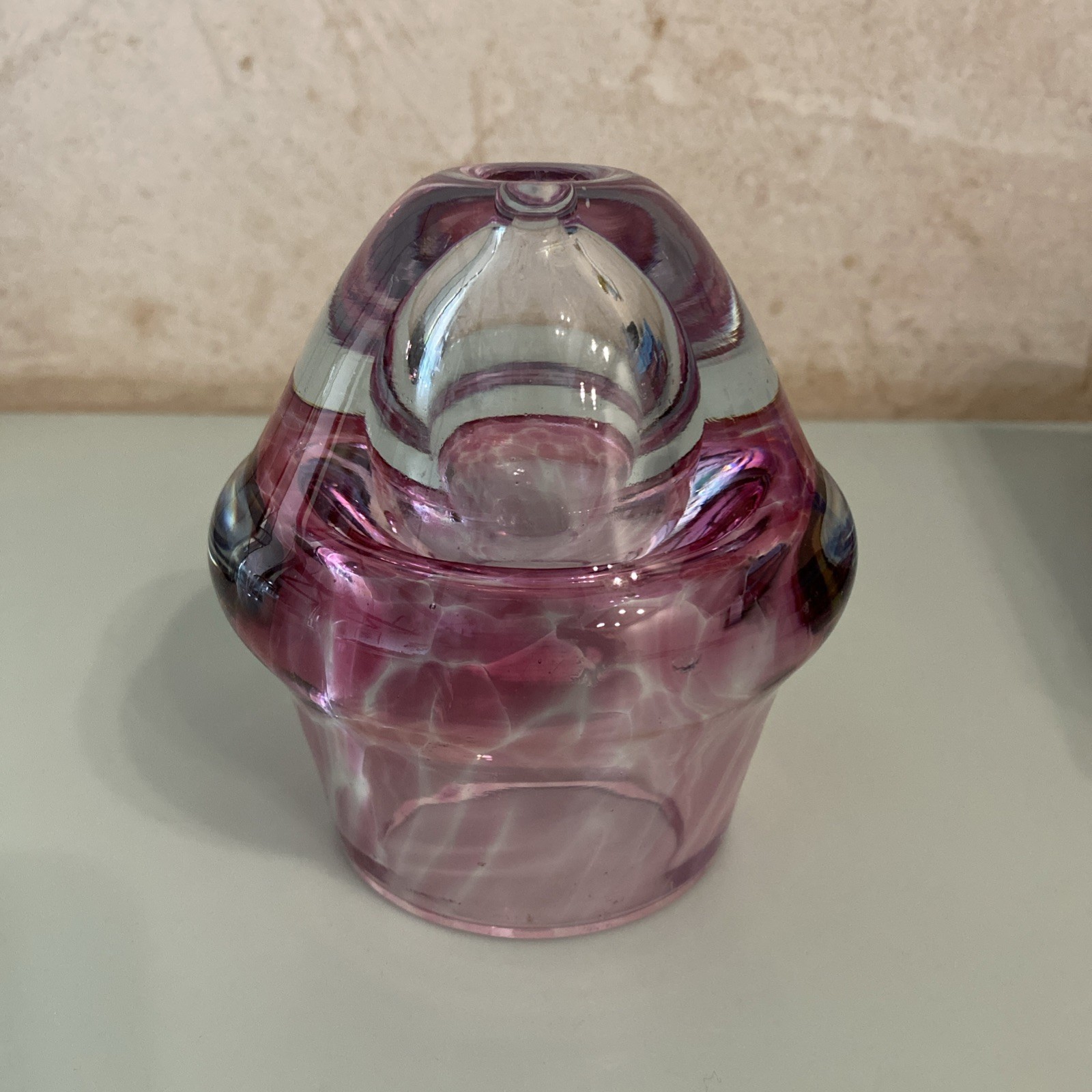 Vintage Pink Hand Blown Glass Oil Lamp Polish Art Glass Base VGC