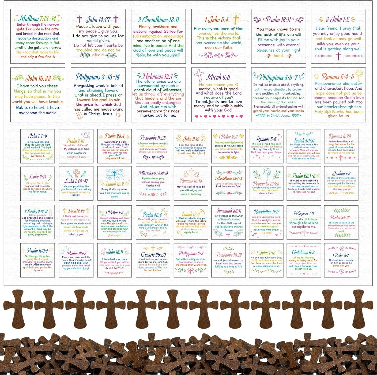 48-Piece Pocket Prayer Quilt Squares with Crosses - Spiritual Gift Set