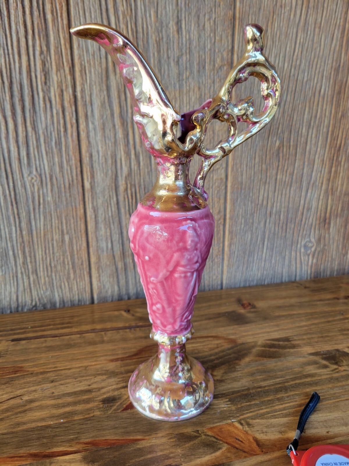 1940s Vintage E Palestine Goldra Pink Porcelain 22K Ewer Vase ~ Greek Revival