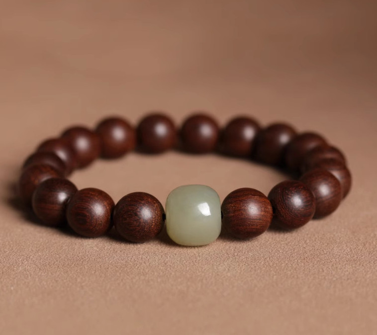 Golden Silk Sandalwood Bracelet Jewelry Single Strand For Couple 10mm