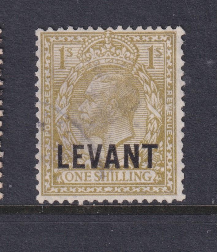 BRITISH LEVANT, 1921 on GB, LEVANT overprint, 1s. Olive Bistre, used.