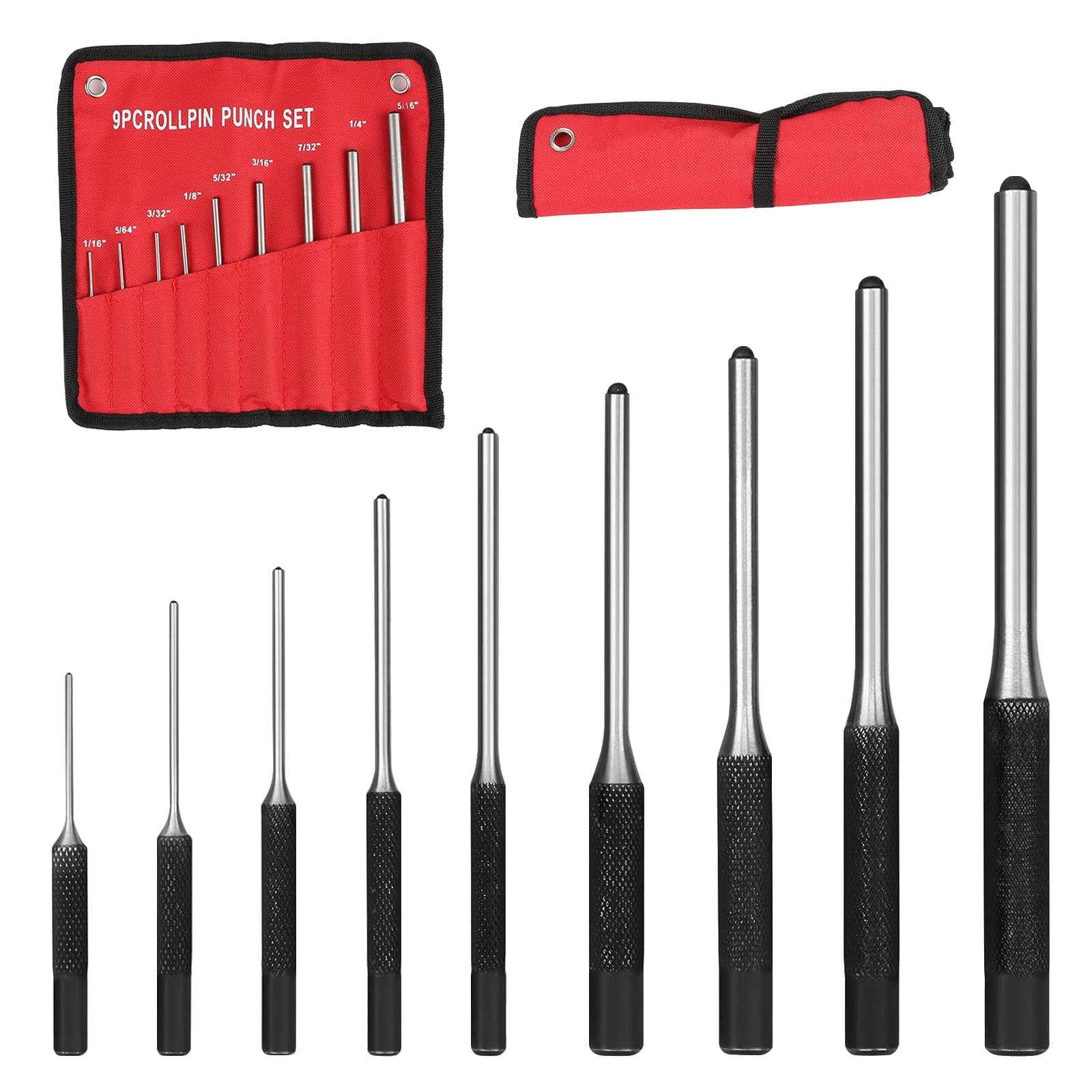 9PCS Roll Pin Punch Set Removing Repair Tools Alloy Steel Mechanics Punch Kit wi