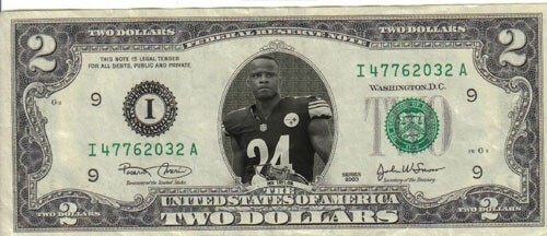 Steelers Ike Taylor with 5x7 plaque $2 Dollar Bill Mint! Rare! $1