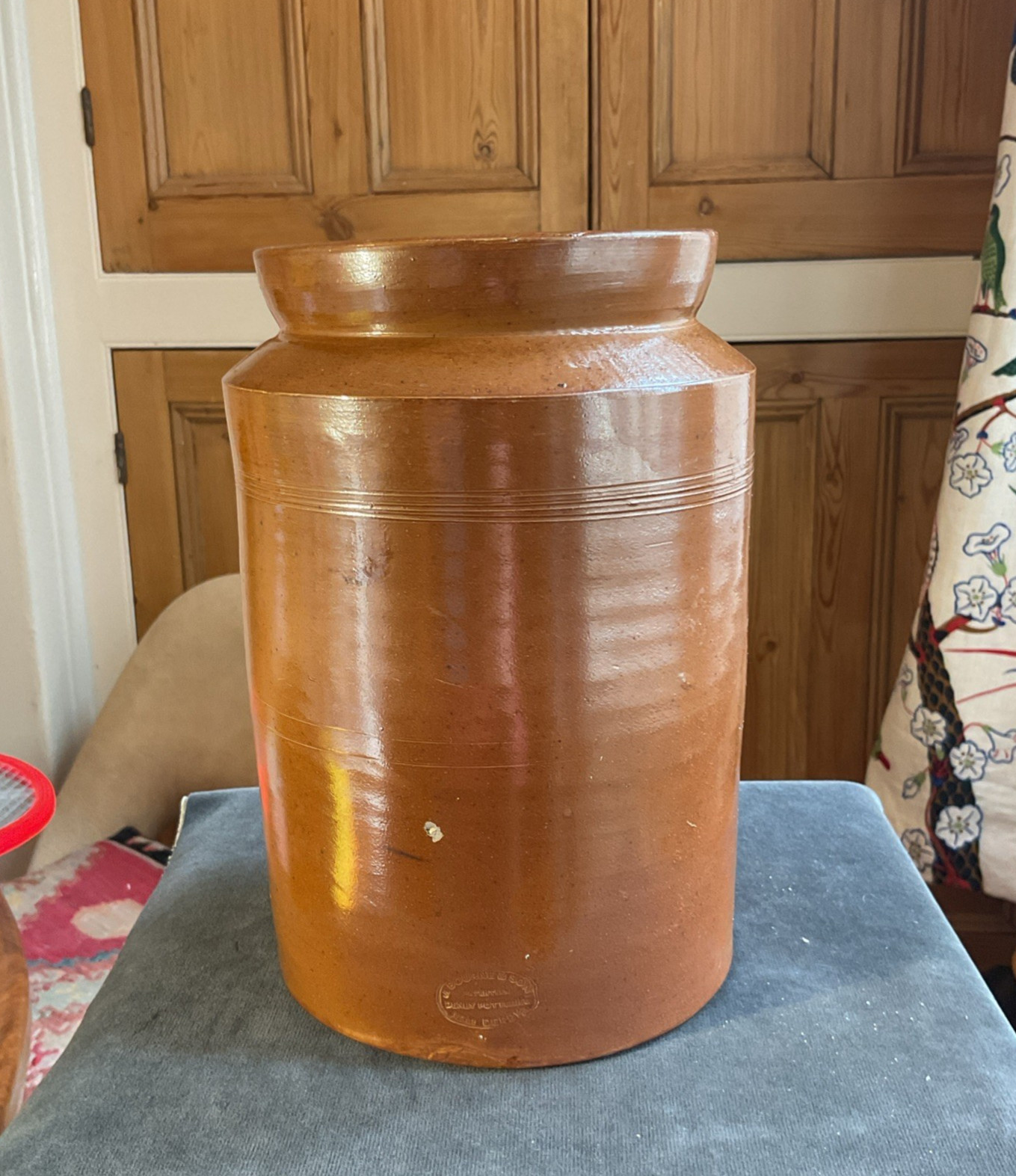 Antique J Bourne & Son Stoneware Salt Glazed Jar Denby Potteries 24.5cm