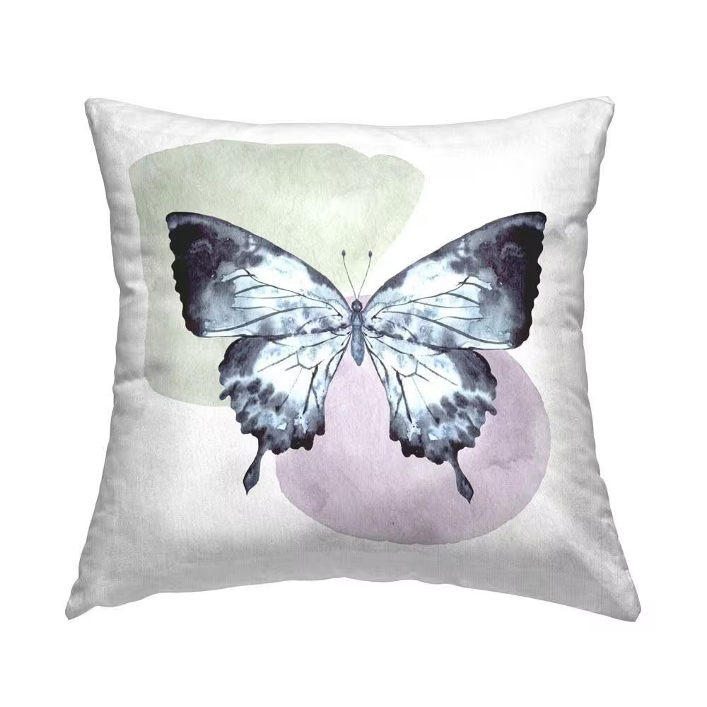 Butterfly on Simple Shapes Multi-Color Print Polyester 18 In. X 18 In. Throw Pil