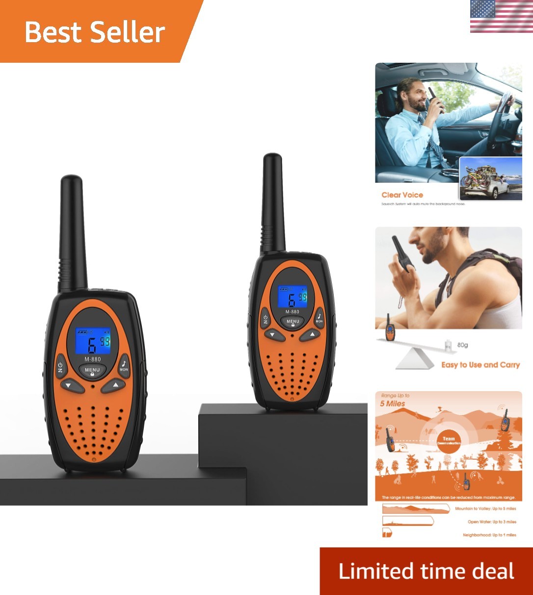 High-Performance M880 Walkie Talkies for Families - 22 Channels,  Waterproof