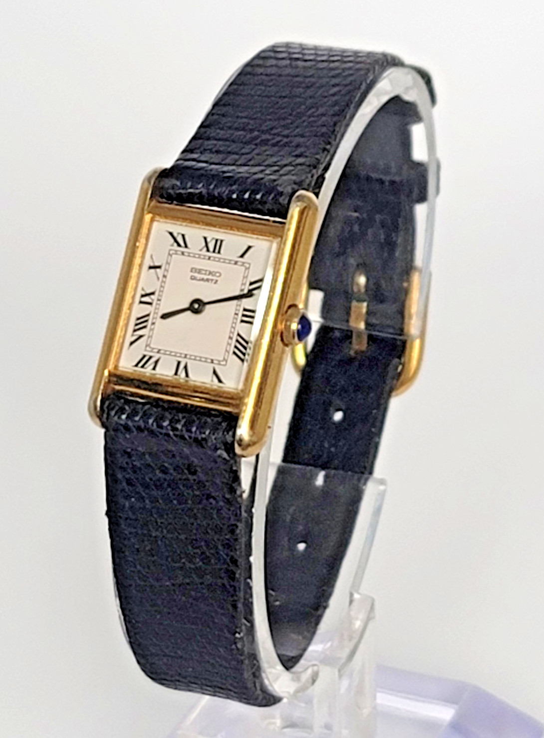 JAPAN [RARE] 1989 Seiko Tank Watch Women 18mm White Dial Gold Tone 1400-5039 SB5