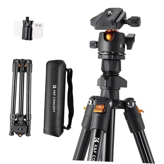  64 inch/163 cm Camera Tripod,Lightweight Travel Outdoor DSLR Black and Orange