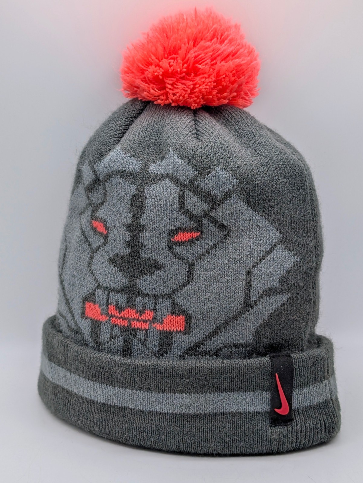 Nike Lebron James Beanie Winter Warm Knit Beanie Cuffed Youth Kids Hat Pink Gray