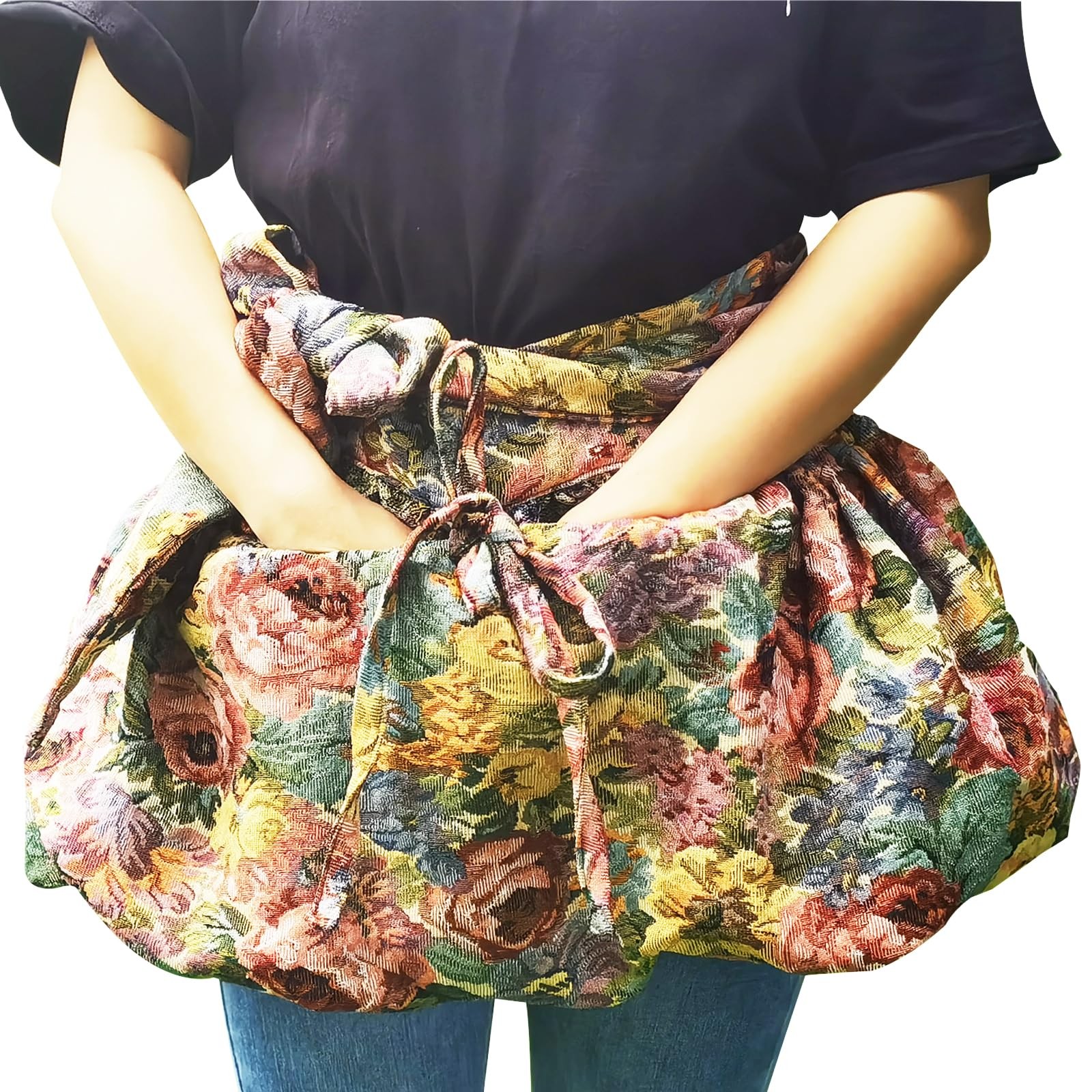 Harvesting Apron Floral Gathering Apron, Garden Harvest Apron with large pock...
