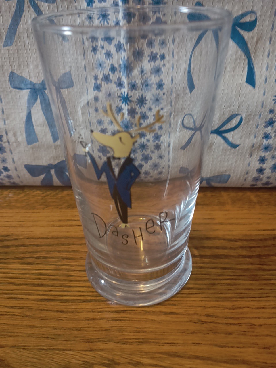 Pottery Barn Reindeer Glass 12Oz Dasher And  Dancer  5 1/2" x 3" Tumbler 