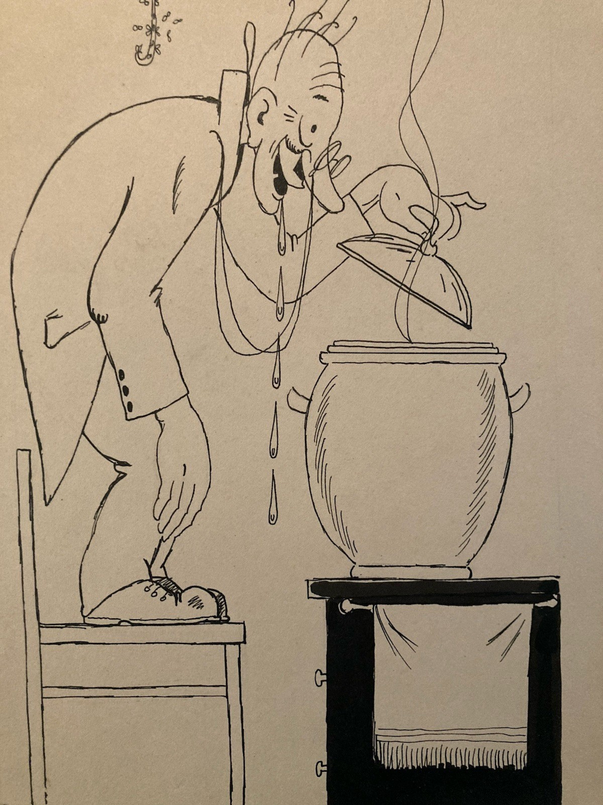 Beau DESSIN Marcel PRUNIER Humour Illustration 1930 Homme Cuisinier Cuisine Art