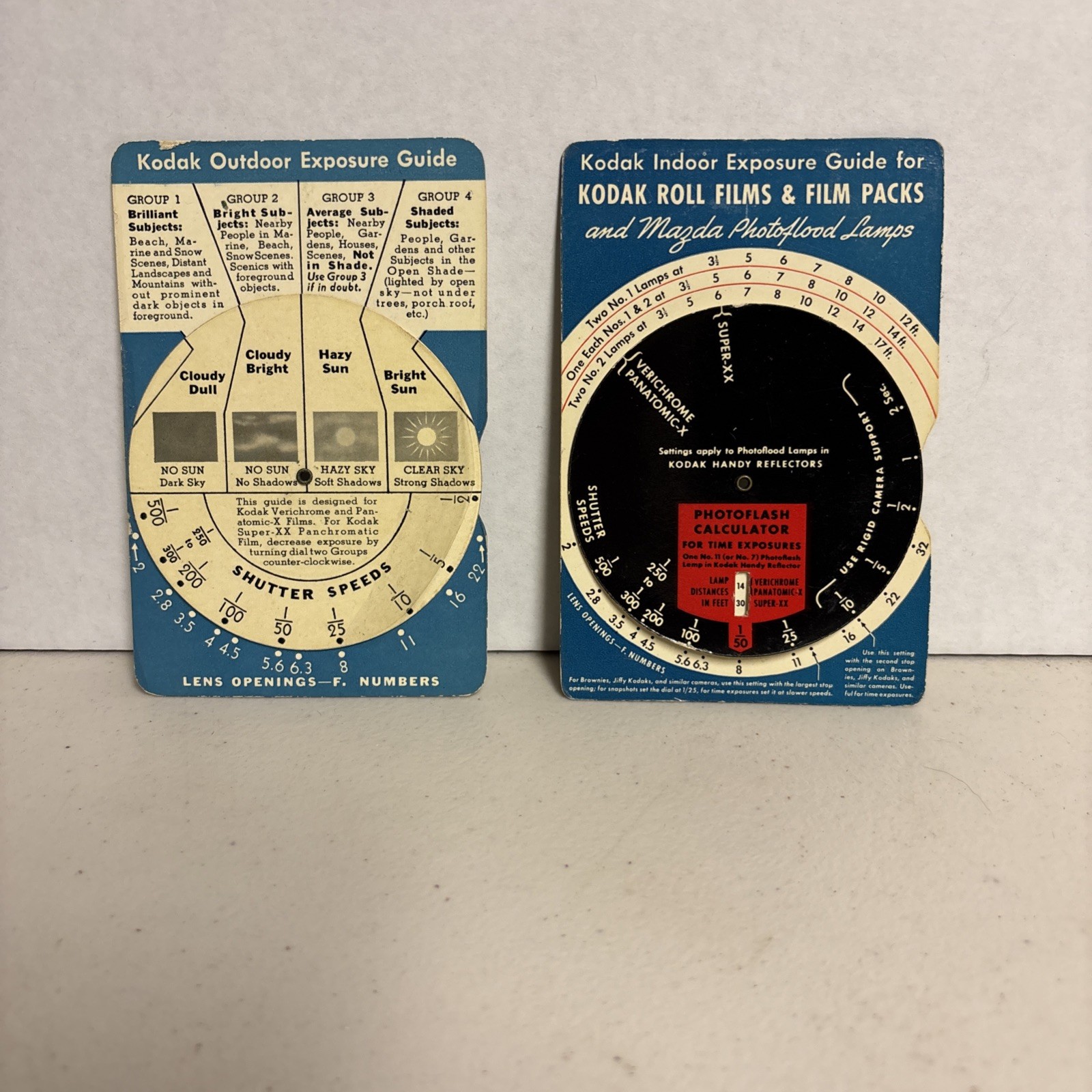 Kodak Camera Outdoor and Indoor Exposure Guides  1940 Good Condition