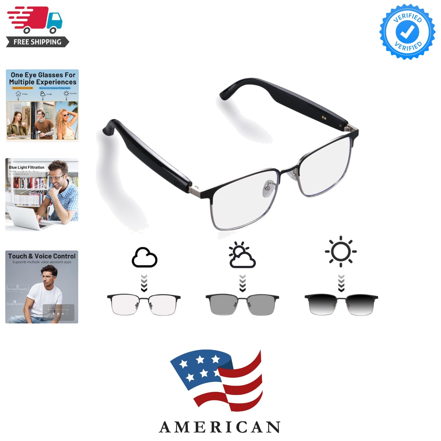 Smart Glasses for Men & Women with Photochromic Lenses, Bluetooth 5.3, Polari...