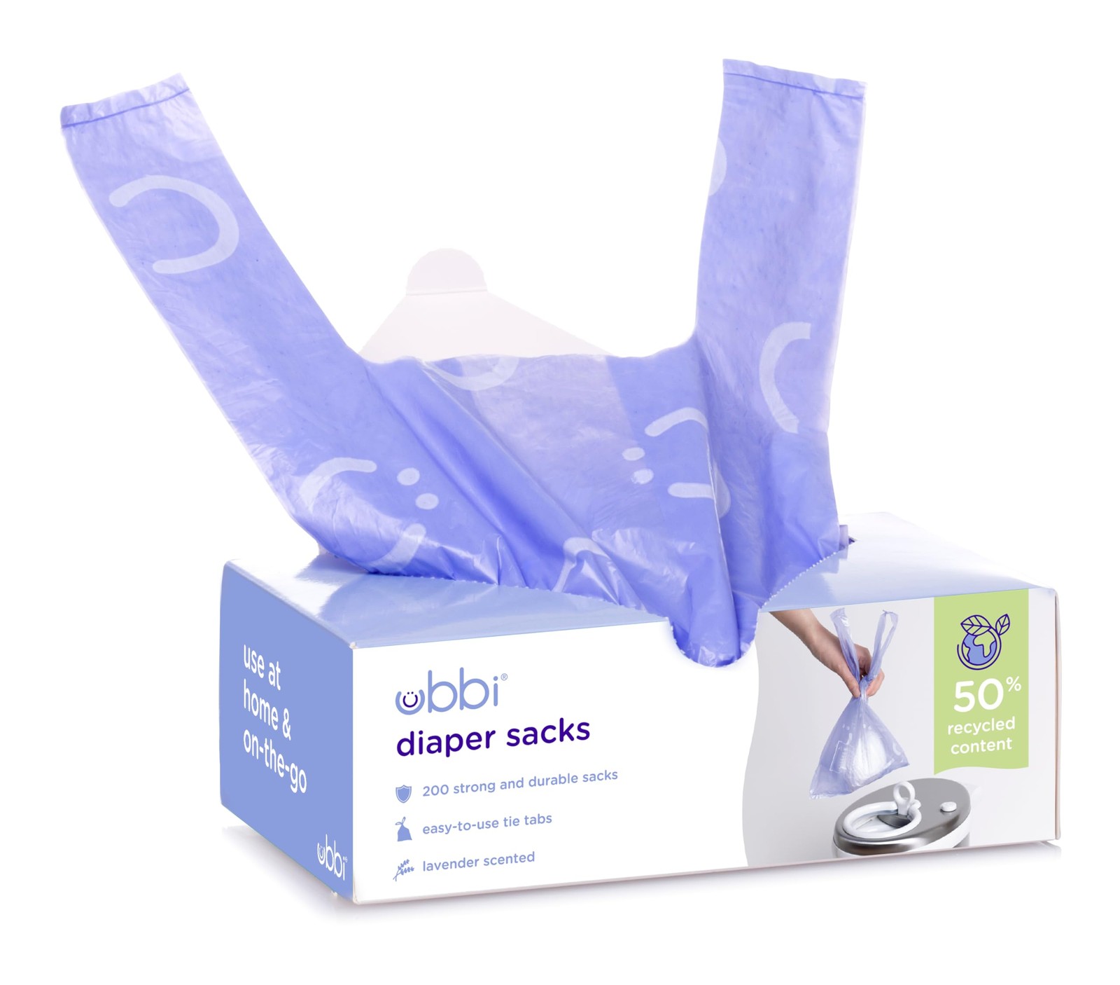 Ubbi Disposable Diaper Sacks, Lavender Scented, Easy-To-Tie 200, 200 Count 