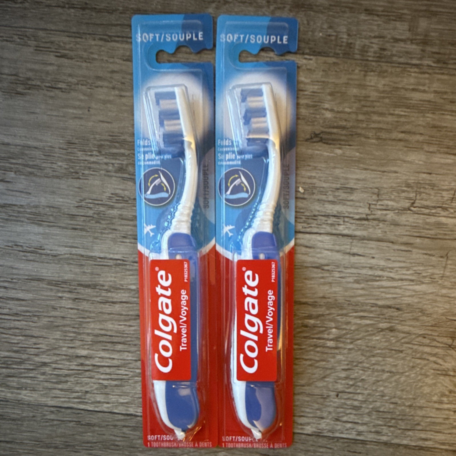 Colgate Travel Voyage Soft Bristles Foldable Toothbrushes Blue White 2 Pack