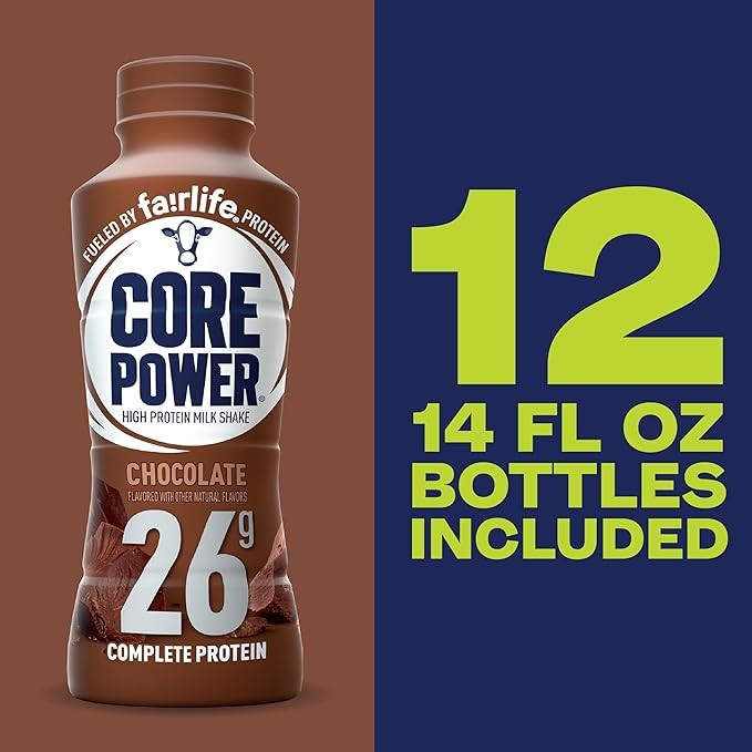 Core Power Protein Shake, Chocolate, 26g Bottle, 14oz, 12 Pack