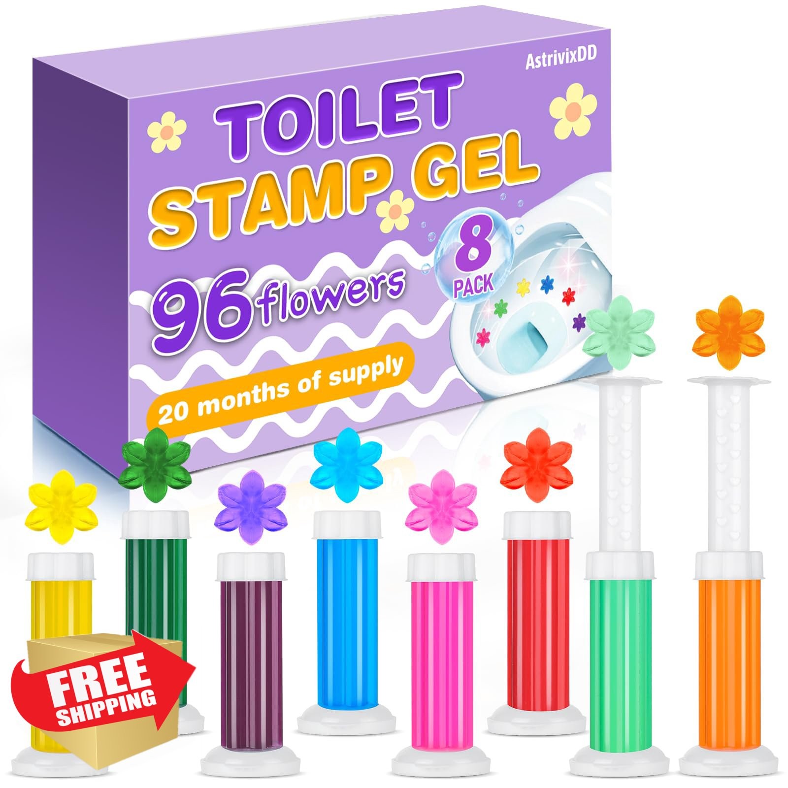 AstrivixDD Toilet Gel Stamps 8 Pack 96 Stamps Flower Scent Freshener
