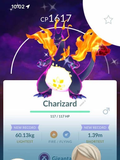 pokemon go shiny dark sky BG gigantax  charizard small PTC accoun
