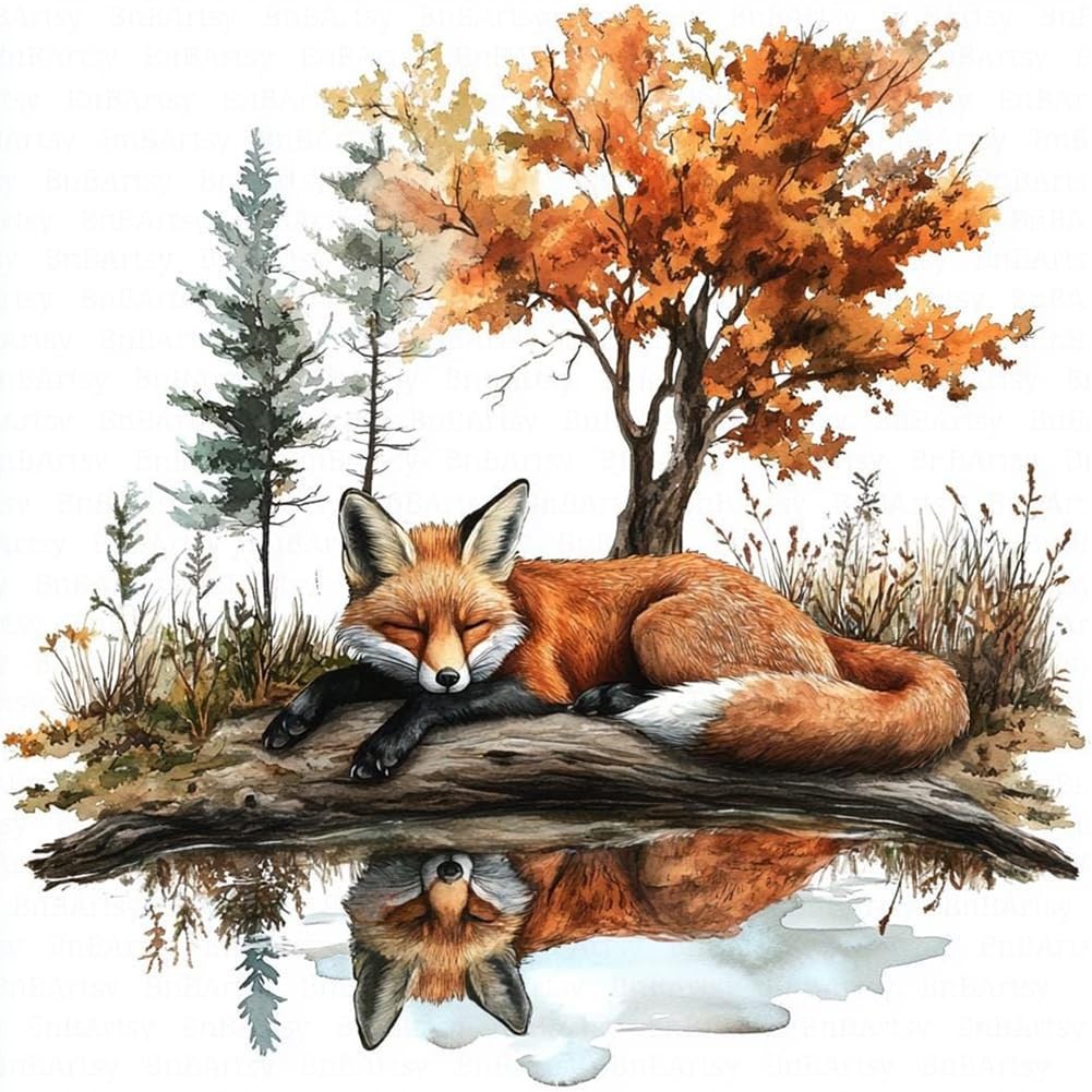 Fox Diamond Art Painting Kits for Adults, Landscape 5D DIY Round Full Drill Gem 