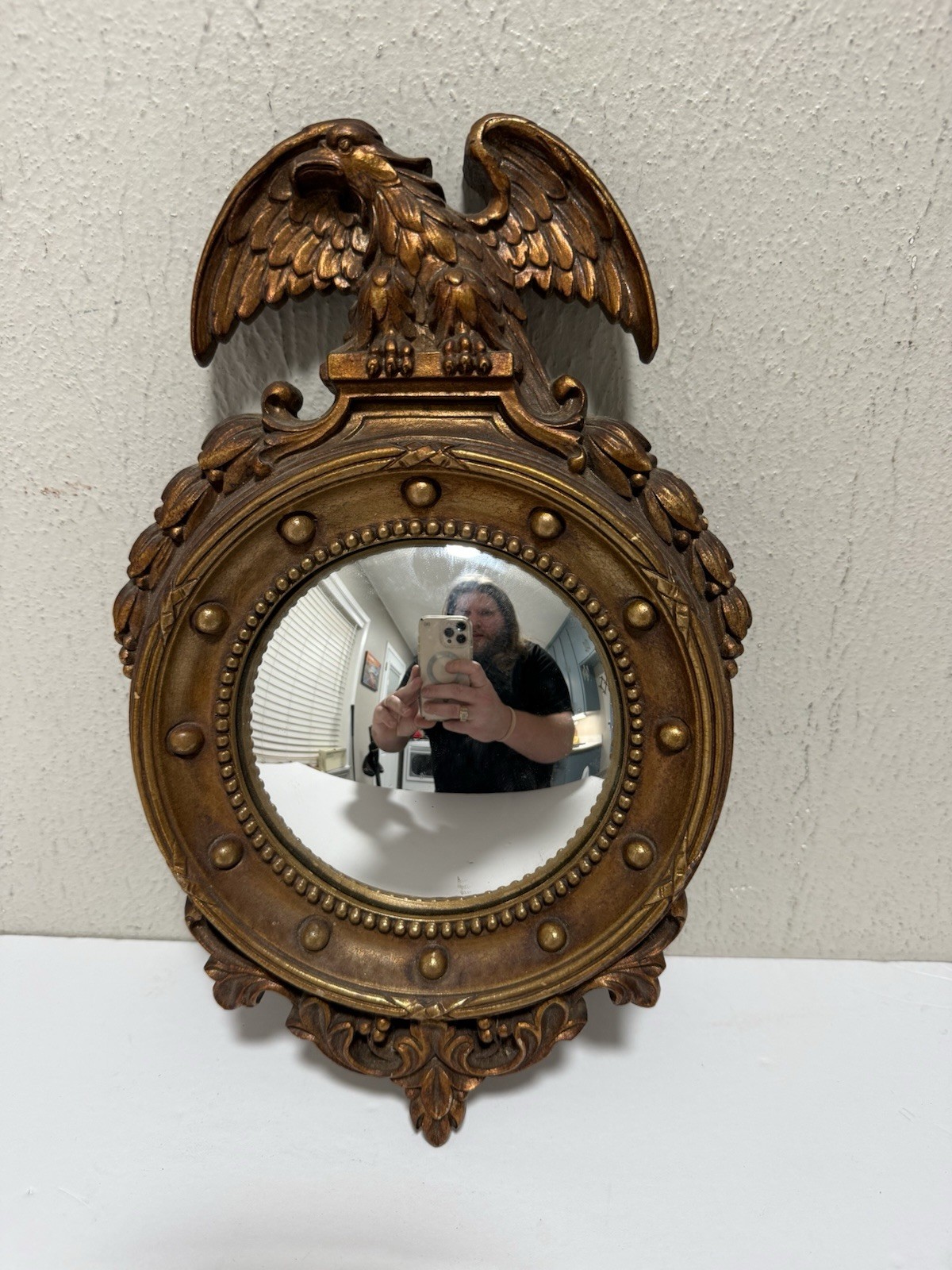 Vintage SyrocoWood Federal Eagle Bullseye Convex Mirror-Gold Gilt-