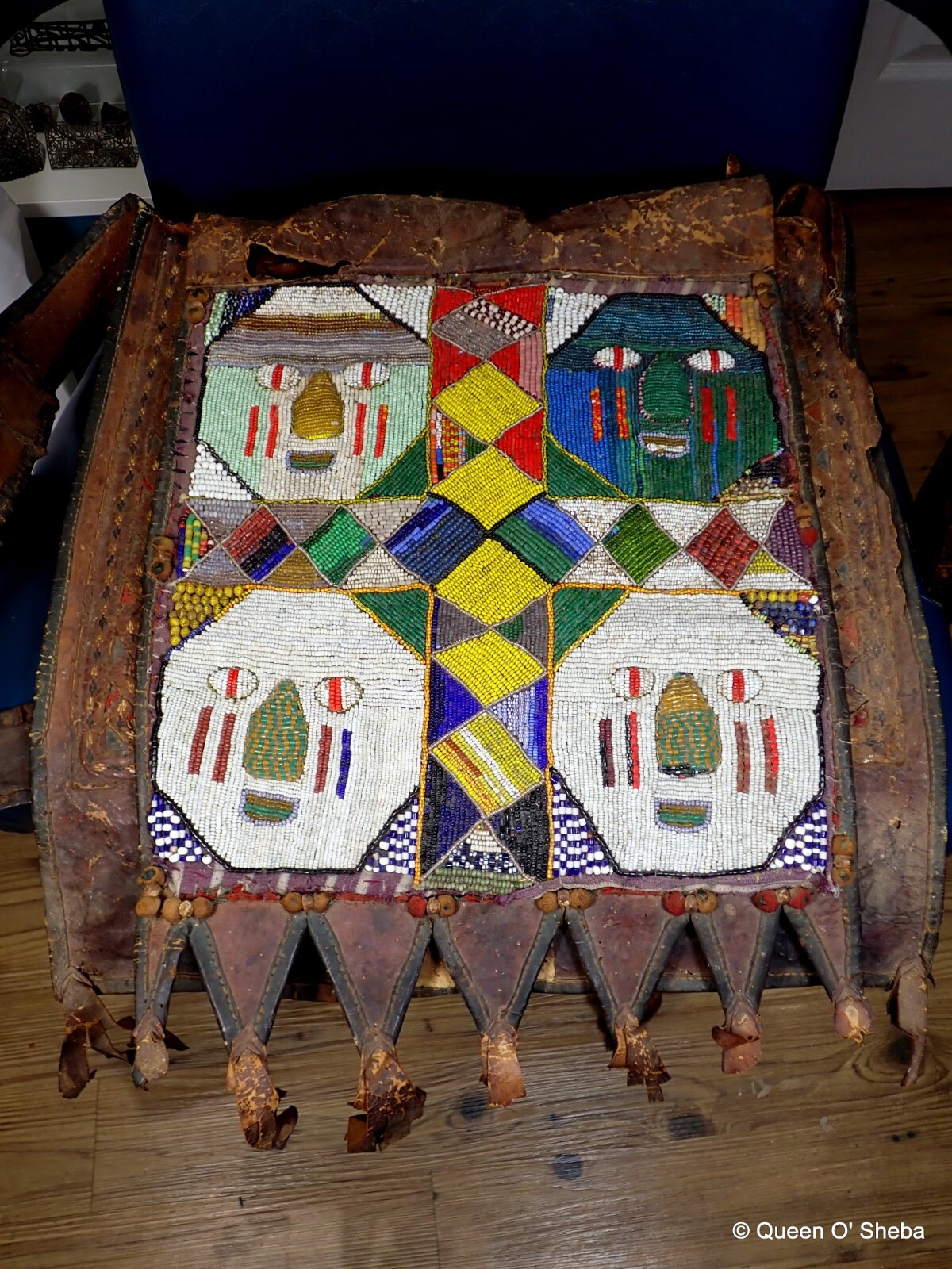 Yoruba Beadwork Satchel Leather Antique Africa Tribal Early 20th C Shango Bag