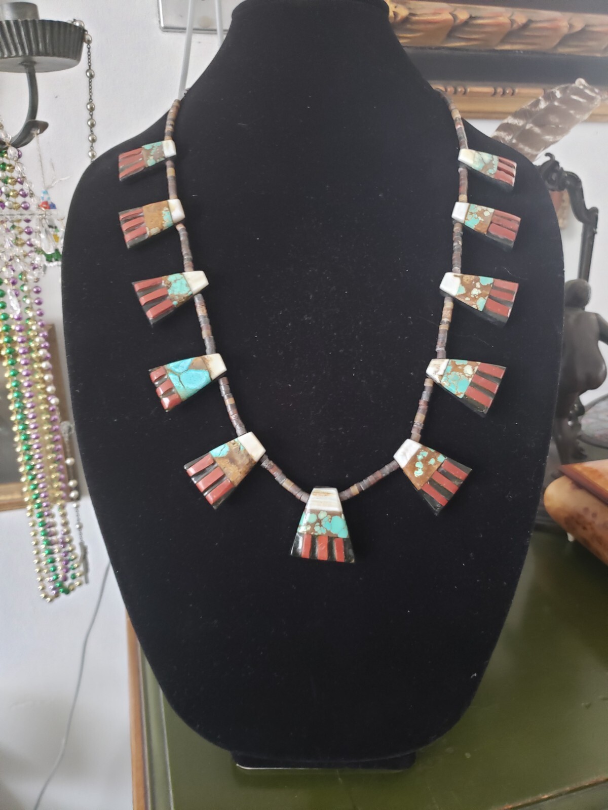 RARE Vintage Native American Turquoise Signed Tab Squaw Wrapped Necklace