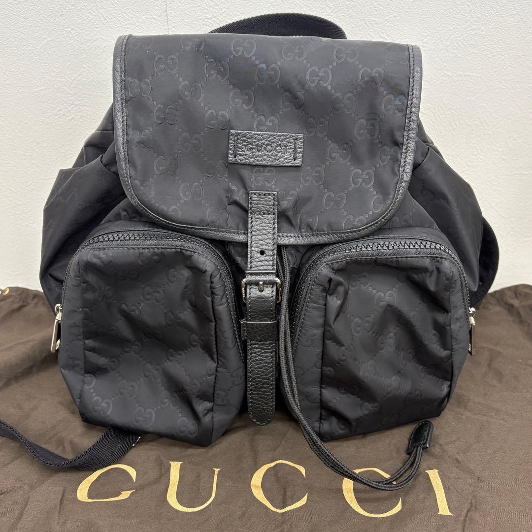 GUCCI 510343 622011 GG Shima Backpack Nylon Black Vintage Logo From Japan
