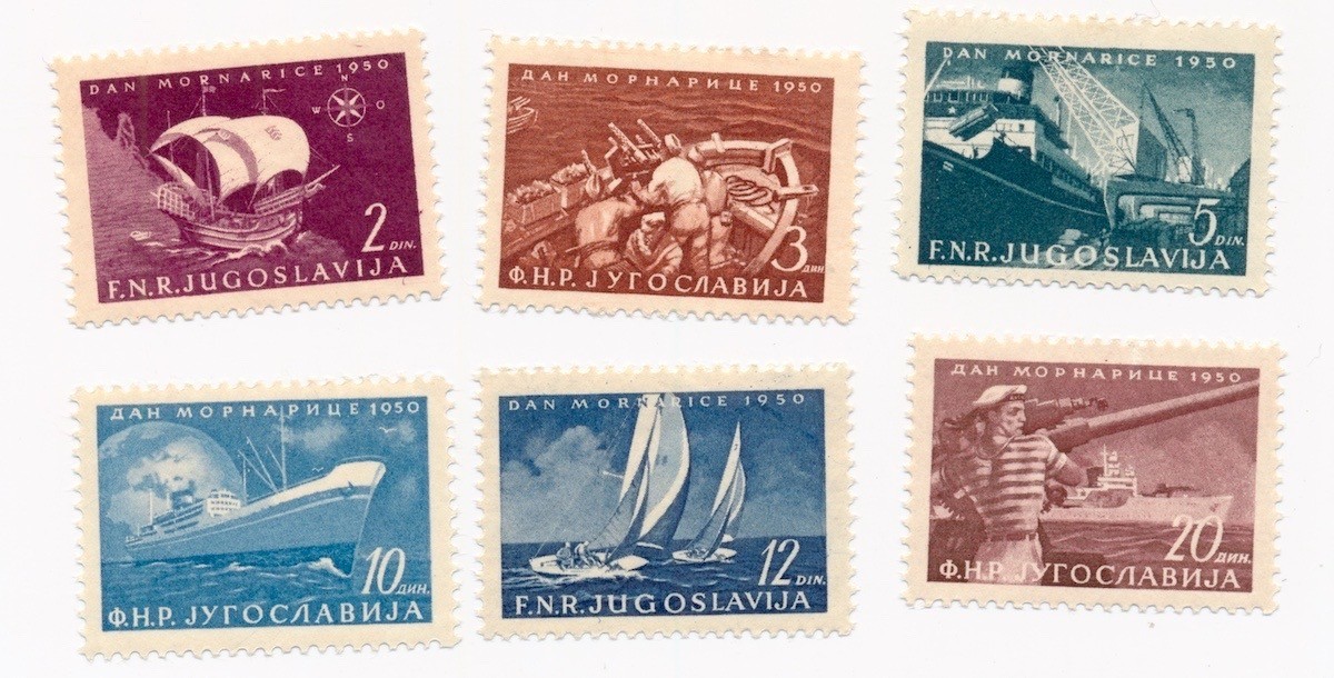 YUGOSLAVIA stamps 2 - 20 Dinara 1950 Marine force day MNH CV $28
