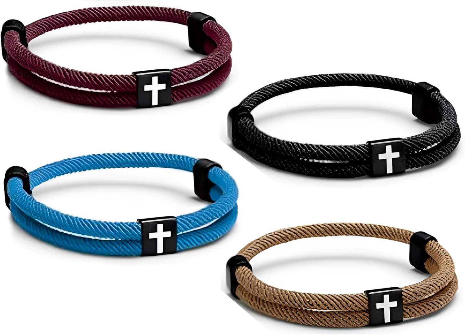 4Pcs WWJD Bracelets, Cross Bracelet for Men, Adjustable Braided Christian Bracel