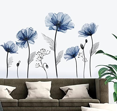  Large Blue Flower Wall Decals Floral Plants Wall Stickers Bedroom Living Room 