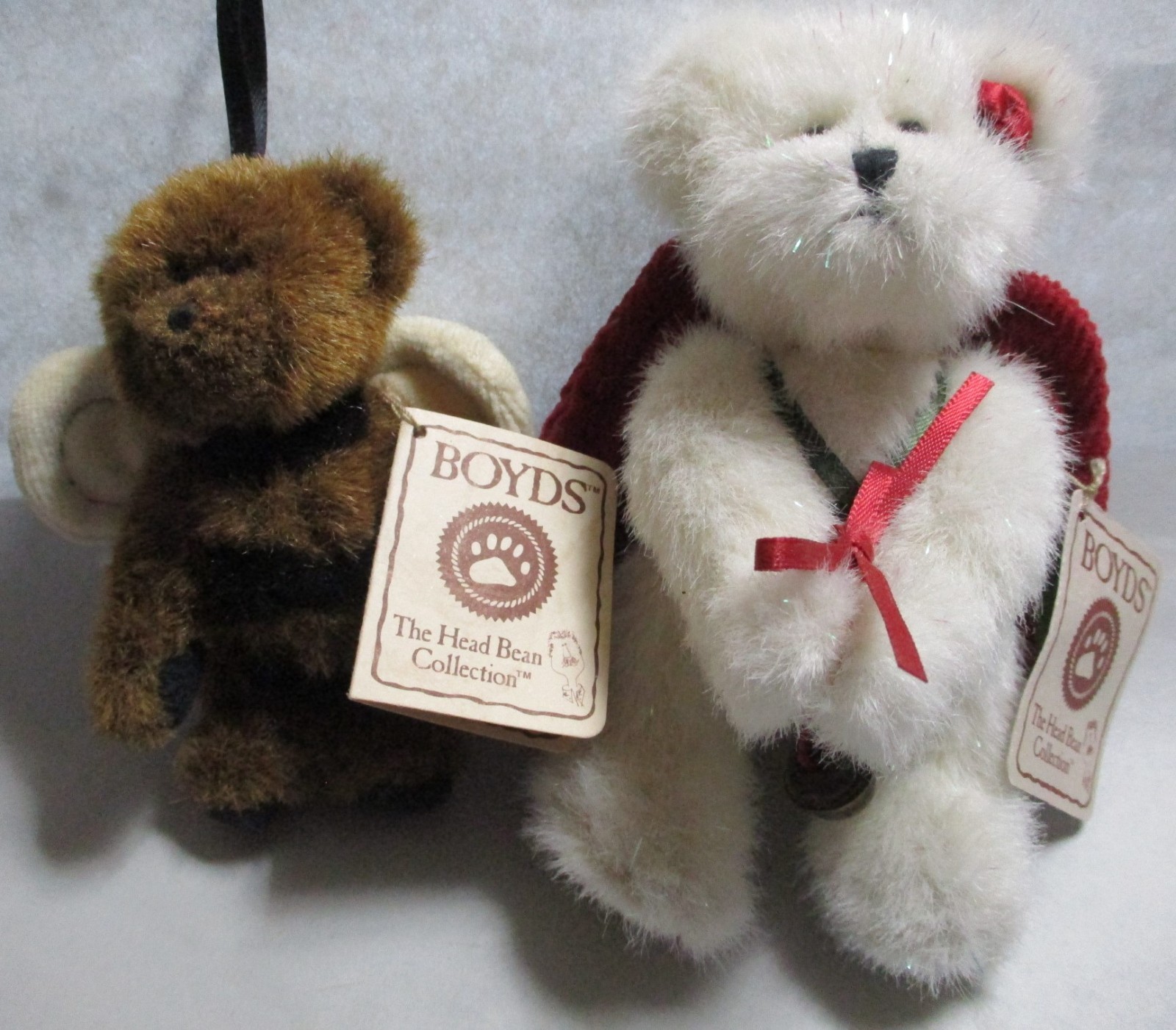 VINTAGE BOYD'S BEARS ORNAMENT TEDDY BEARS BEEZER & ANGEL, 4" & 5" BOYDS BEAR