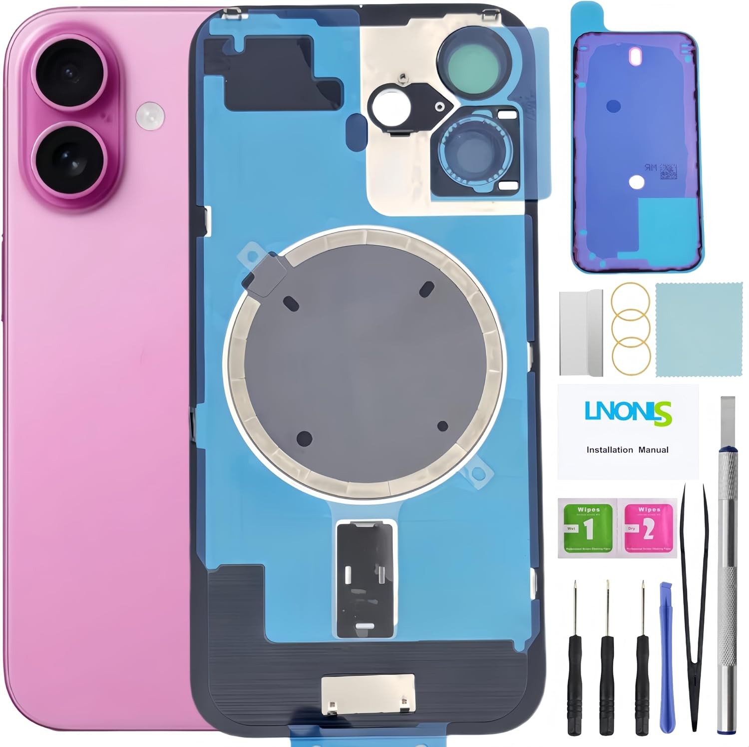 16 Back Glass Replacement for iPhone 16 Rear Back Cover Glass with Frame