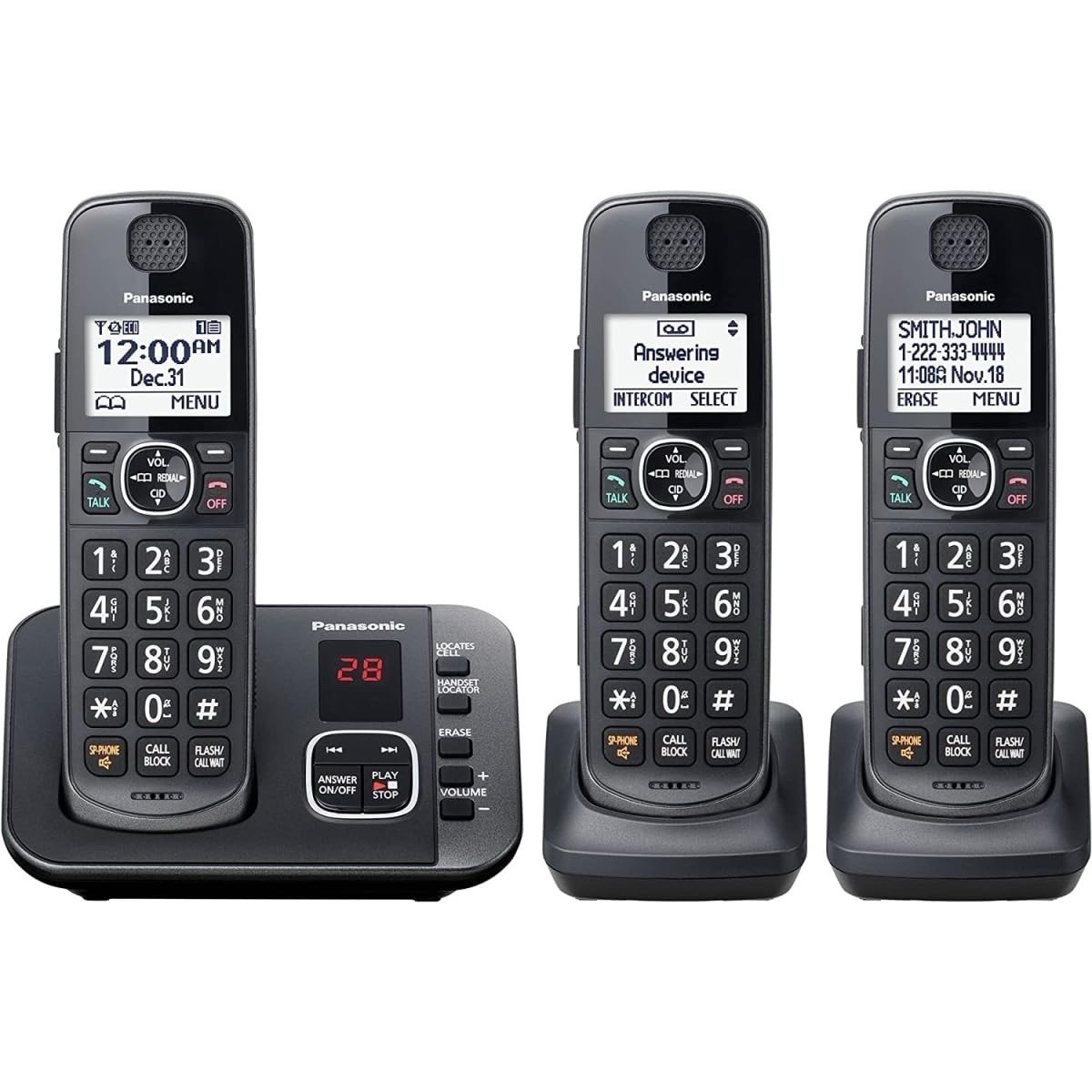 Panasonic KX-TGE633M Cordless Phone System 3 Handsets Call Block Answering
