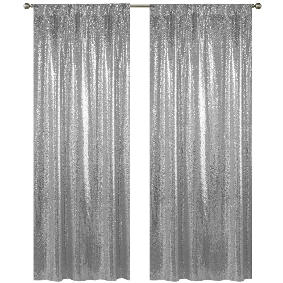 2 PCS 2x8ft Silver Sequin Backdrop Curtains Glitter Photo Wedding Background