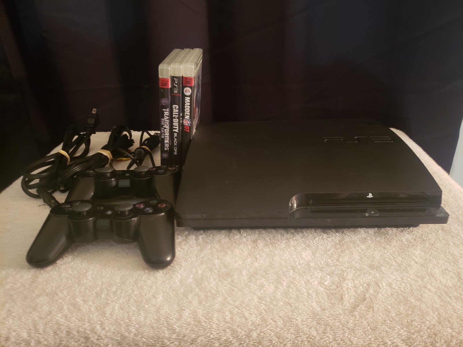 PlayStation 3 PS3 Slim 160GB Console (3 Games) w/ 2 Controller & Cords TESTED 